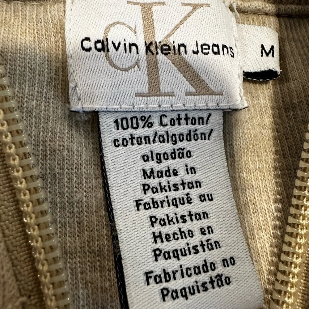 Vintage 90s Calvin Klein Mens Sz: M 100% Cotton Ribbed 1/4 Zip Tan Sweater.